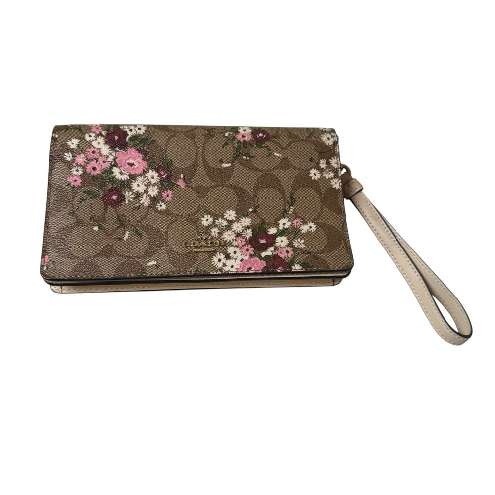Coach Anna Foldover Crossbody Clutch In Signature Canvas Evergreen Floral C0035